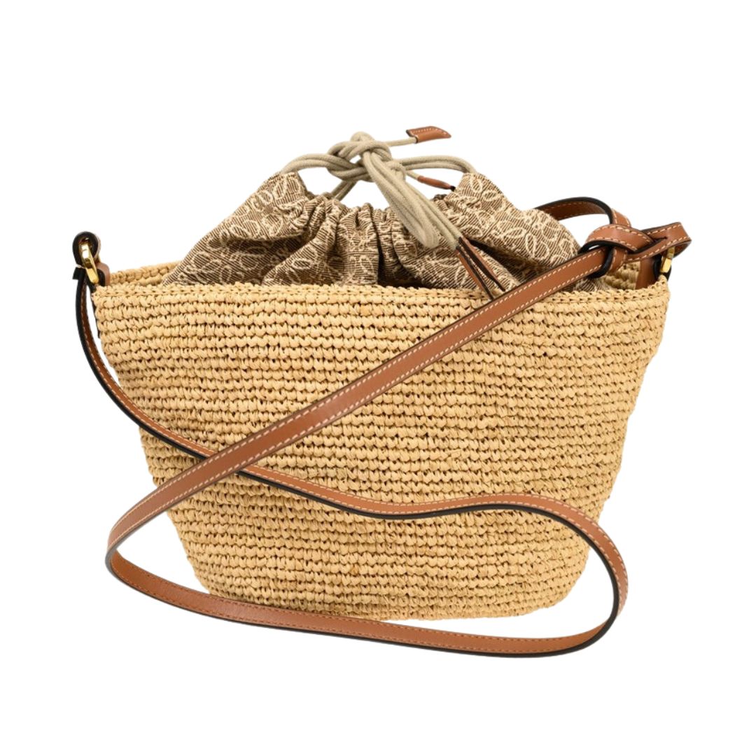 Women's Anagram Pochette Raffia Bucket Bag - Beige