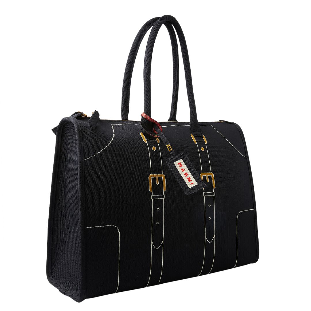 Trompe l'oeil jacquard travel bag