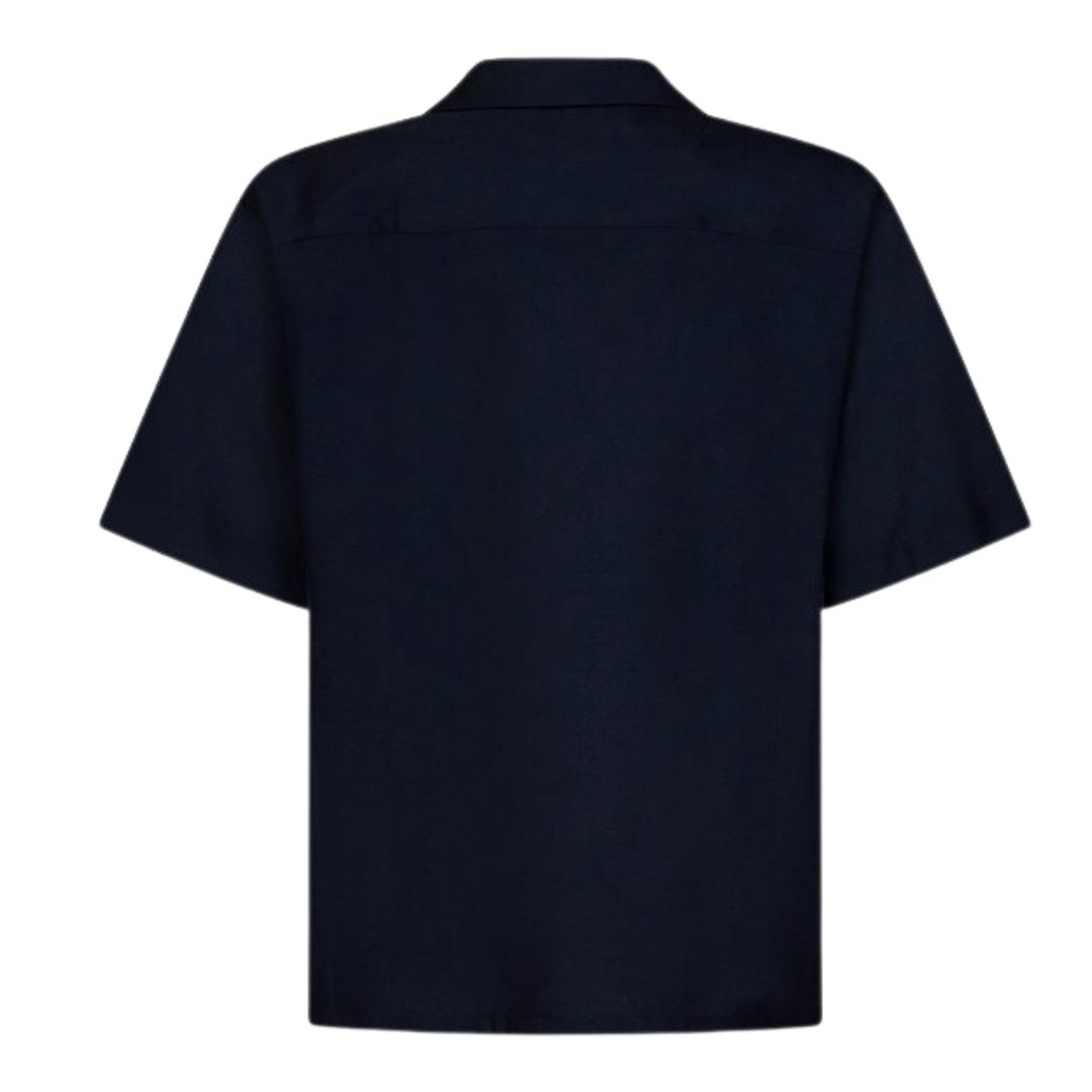 Men's Tropical Wool Bowling Short Sleeve Shirt - Blue Black