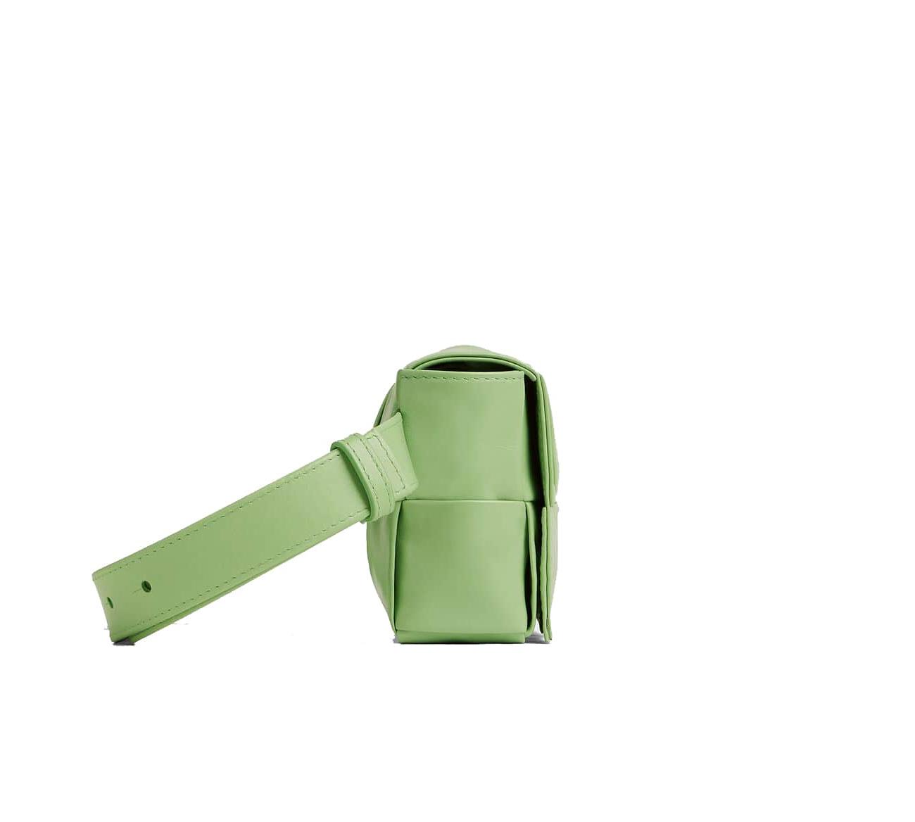 Mini belt bag in leather with intrecciato weave Pistachio
