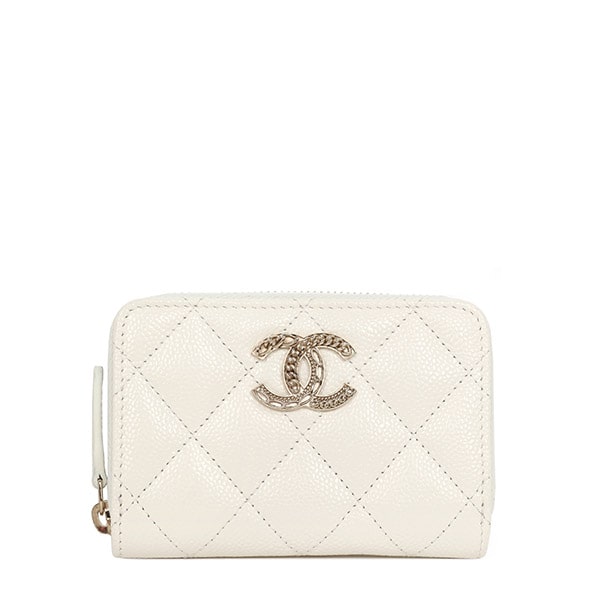 White Gold Classic Caviar Zipper Card Holder