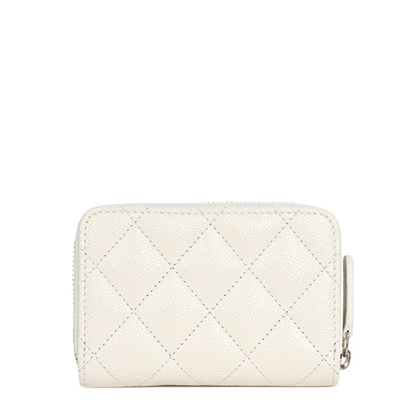 White Gold Classic Caviar Zipper Card Holder