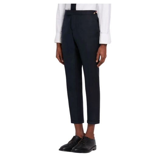 NAVY SUPER 120S WOOL TWILL SIDE TAB TROUSER