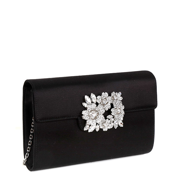 Black RV Bouquet Strass Buckle Clutch