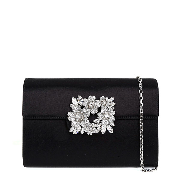 Black RV Bouquet Strass Buckle Clutch