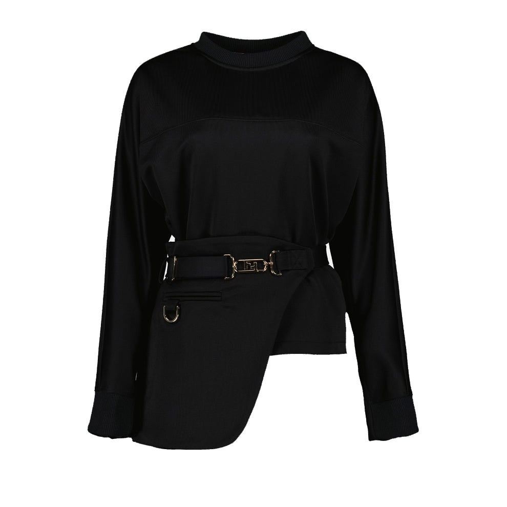 Black Buckle Belt Cropped Sweatshirt