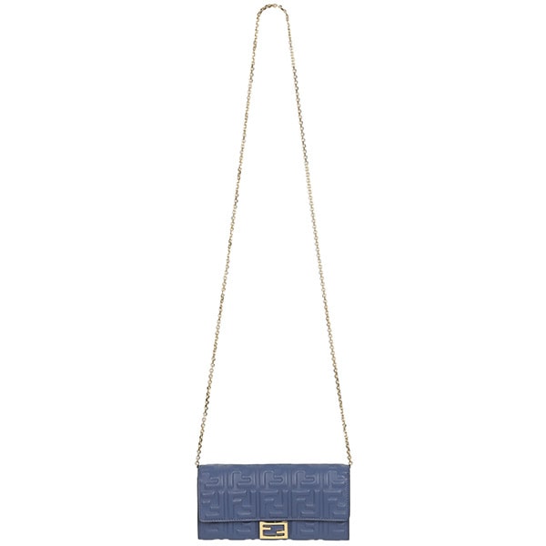 Blue Chain Long Wallet Baguette Bag