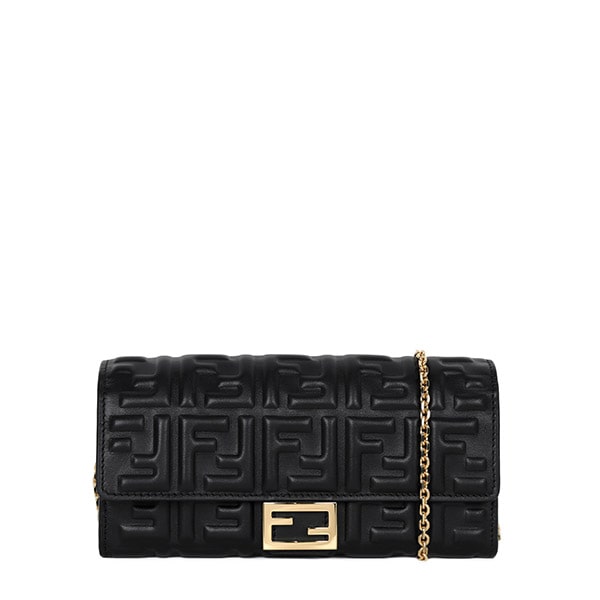 Black Chain Long Wallet Baguette Bag