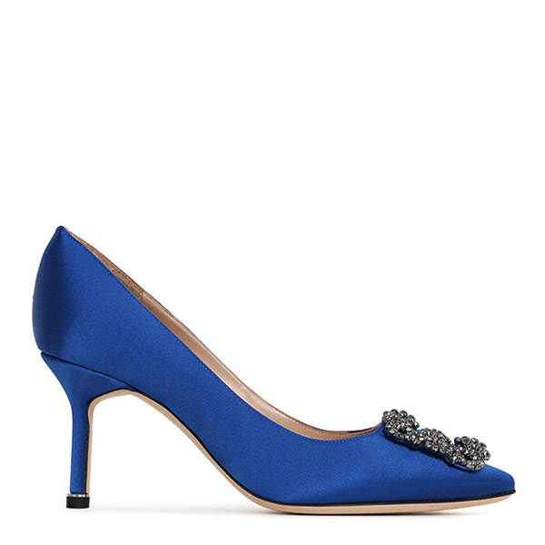 Blue Hangishi Satin Pumps Heels