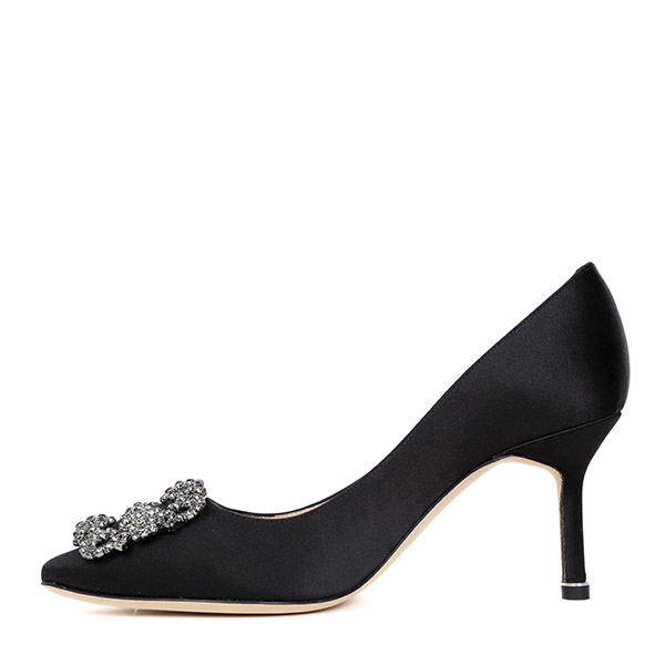 Black Hangish Satin Pumps Heel