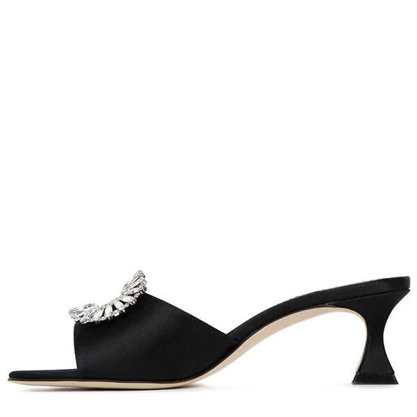 Black Lalita Satin Mule Heels