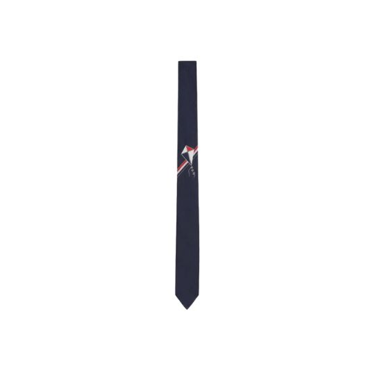 NAVY SILK JACQUARD STRIPE KITE ICON TIE