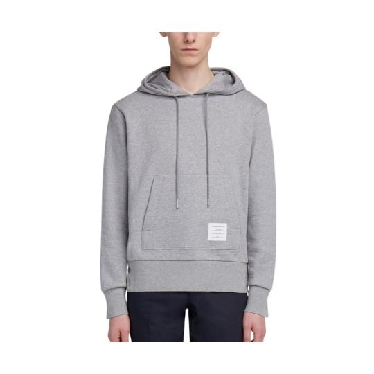 LIGHT GREY LOOPBACK JERSEY KNIT CENTER BACK STRIPE PULLOVER HOODIE