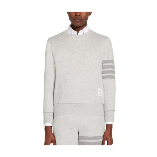 PASTEL GREY LOOPBACK TERRY TONAL 4-BAR RELAXED FIT CREW NECK SWEATSHIRT