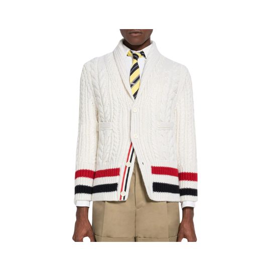 CASHMERE CABLE SHAWL COLLAR CARDIGAN