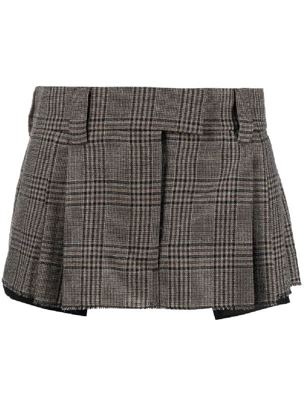 Back Logo Check Pattern Wool Skirt