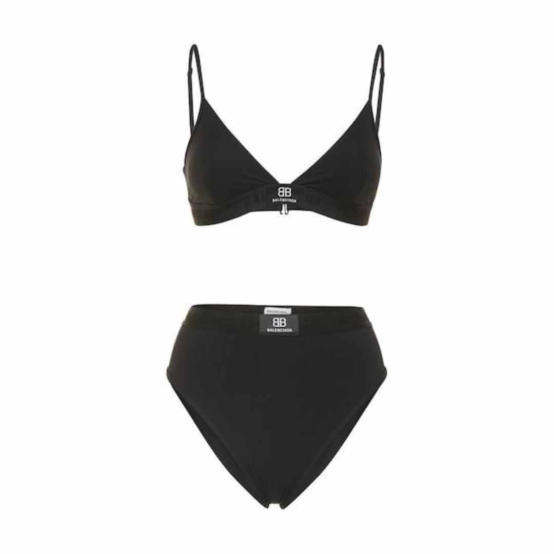 Balenciaga Logo Print Stretch Tech Bikini 