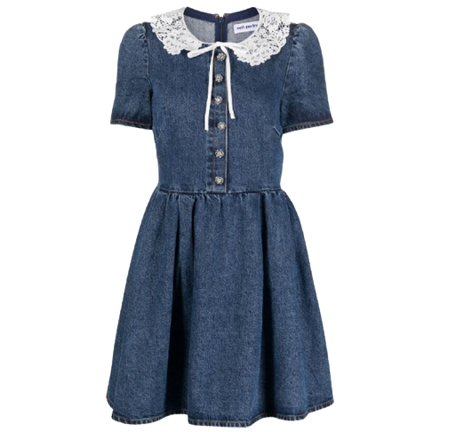 Lace collar denim dress