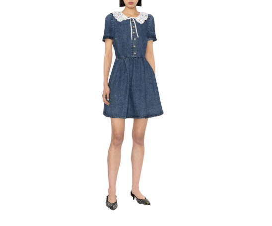 Lace collar denim dress