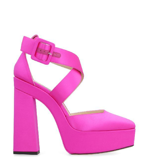 Buckle-strap satin platform heel