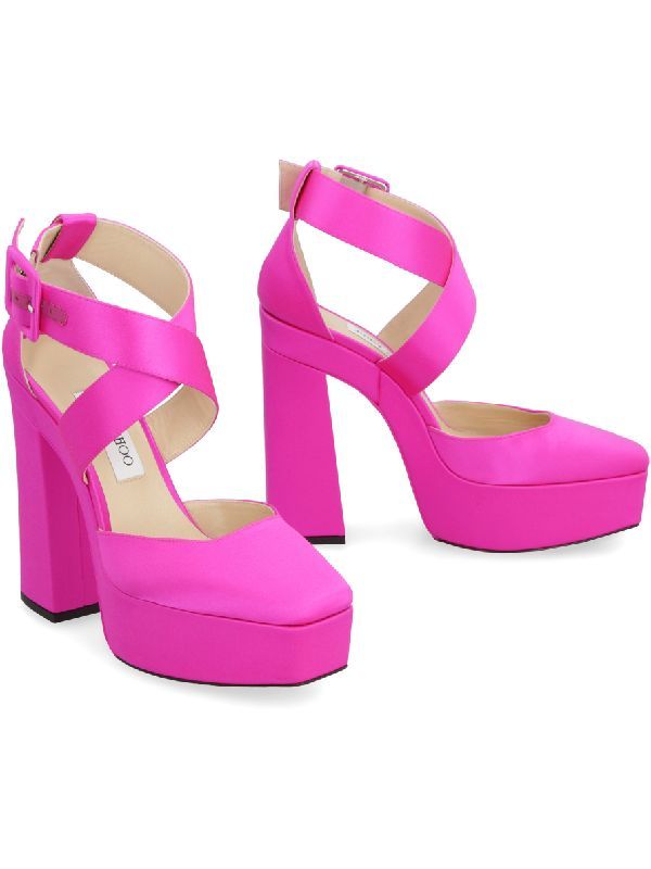 Buckle-strap satin platform heel