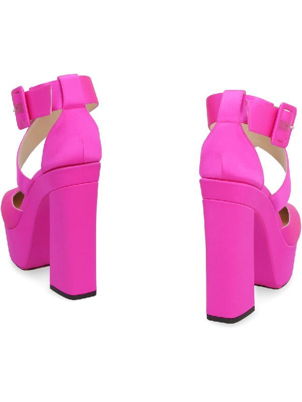 Buckle-strap satin platform heel