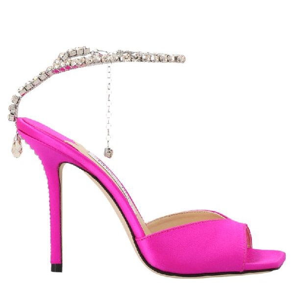 SAEDA 100 Satin Crystal Sandal Heels pink