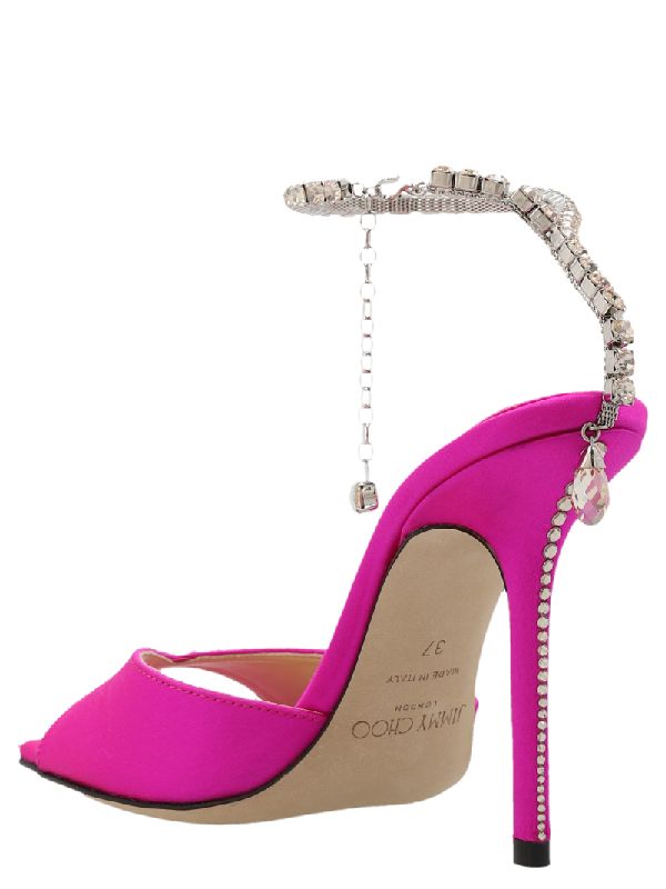 SAEDA 100 Satin Crystal Sandal Heels pink