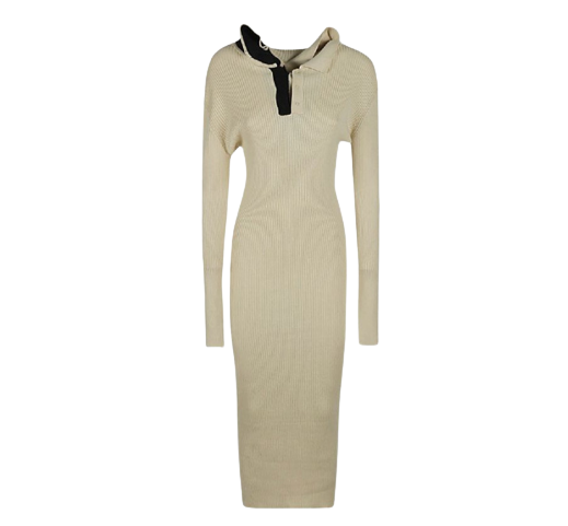 Bi-color collar rib knit dress
