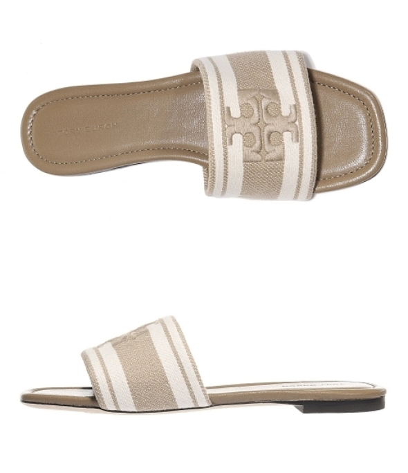 Double T jacquard slide beige