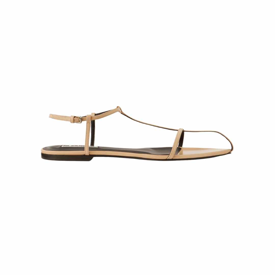 (W) Jil Sander Pointed Toe Leather Flat Sandal Beige