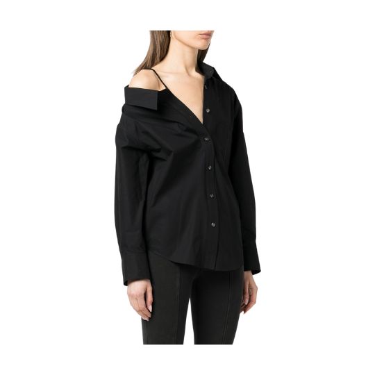 Alexander Wang Off-Shoulder Shirt in Compact Cotton Black