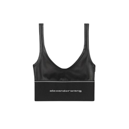 Alexander Wang Logo Elastic Bra in Leather Black