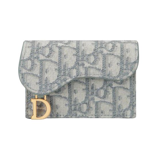 Saddle Flap Card Holder Gray Dior Oblique Jacquard