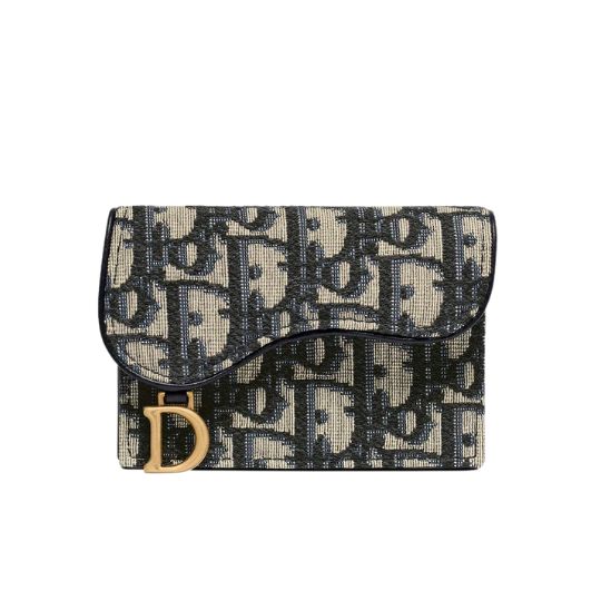 Saddle Flap Card Holder Blue Dior Oblique Jacquard