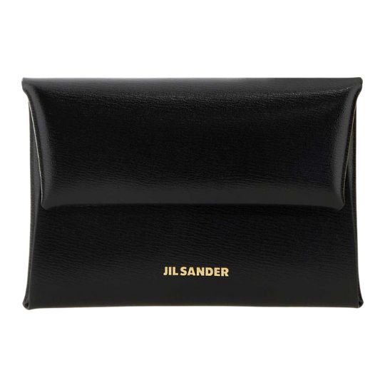 Jill Sander logo embossed leather envelope coin purse black