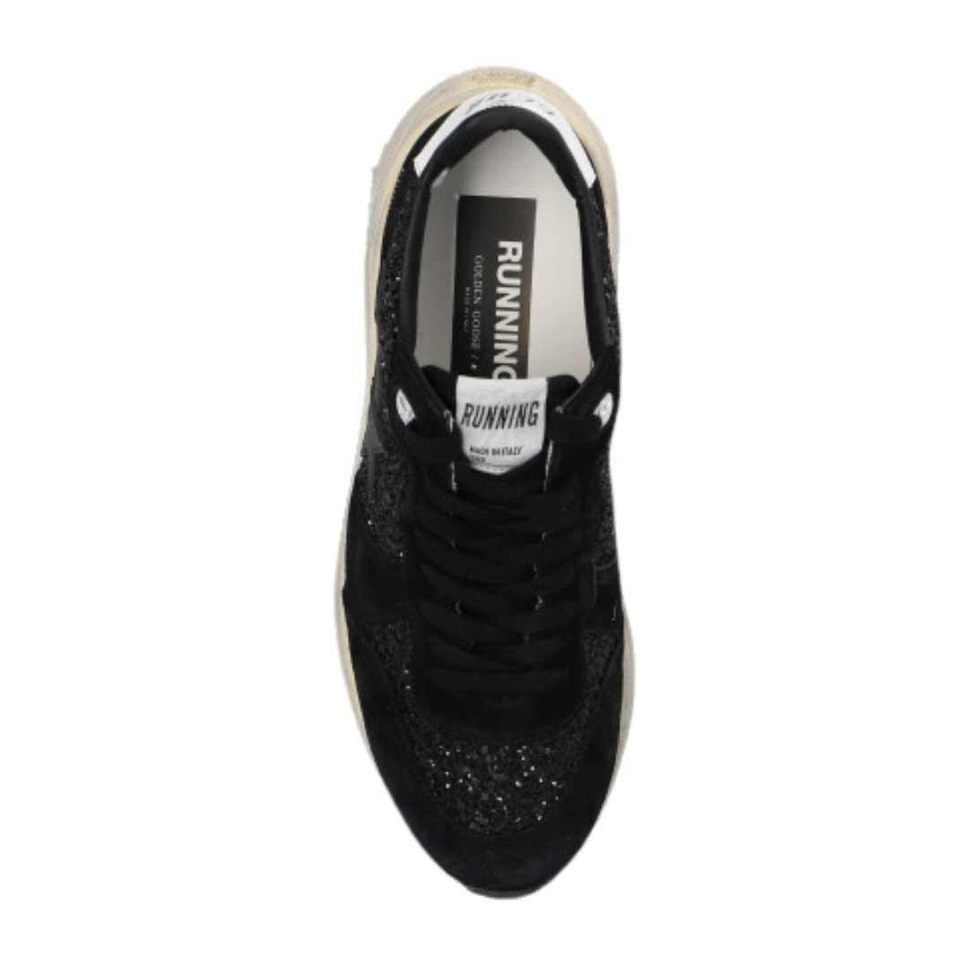 Running sole black glitter leather black star