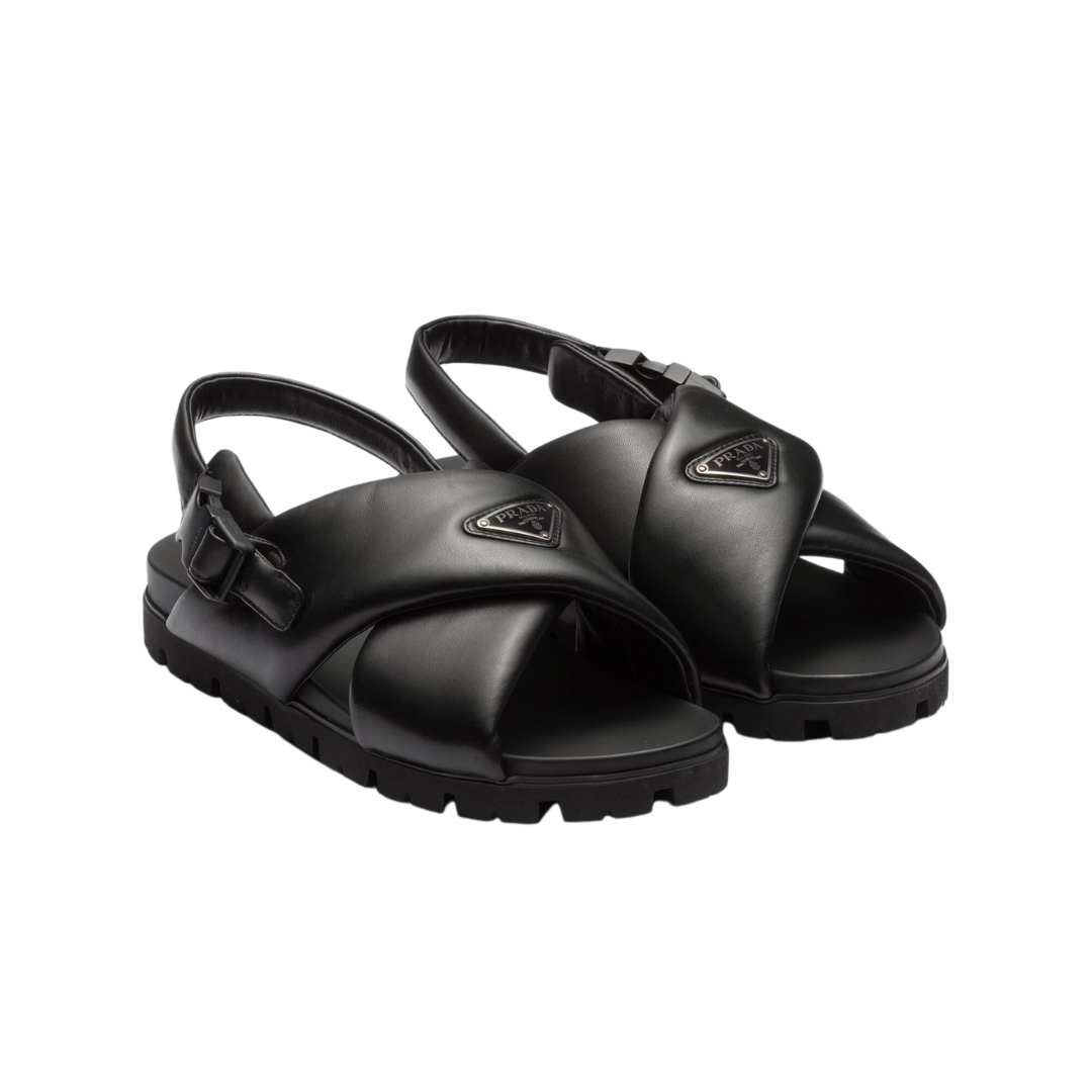 Padding nappa leather criss cross sandals