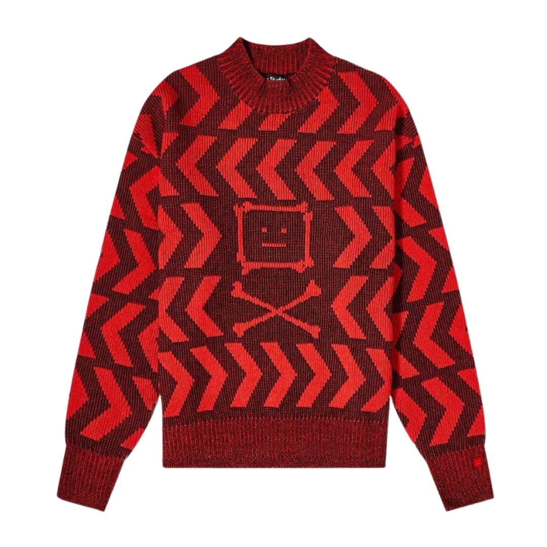 Keith Cross Bones Face Relaxed Crew Knit Black/Sharp Red