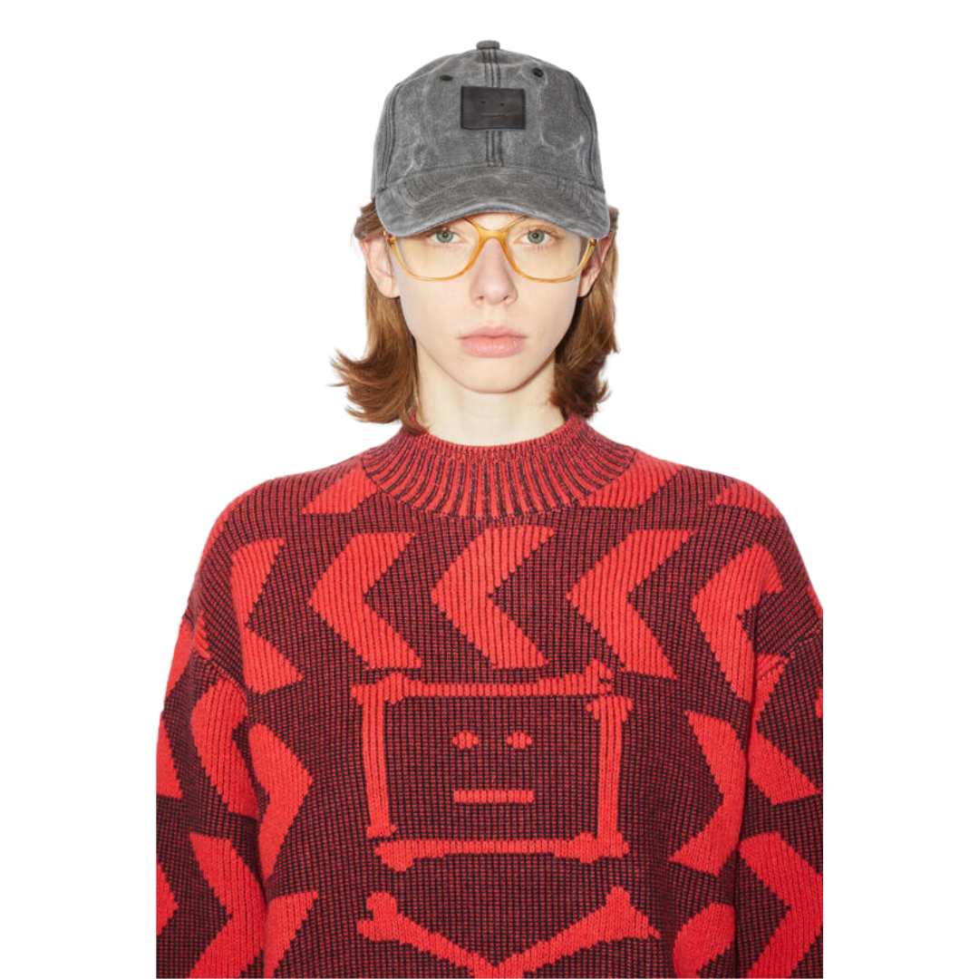 Keith Cross Bones Face Relaxed Crew Knit Black/Sharp Red