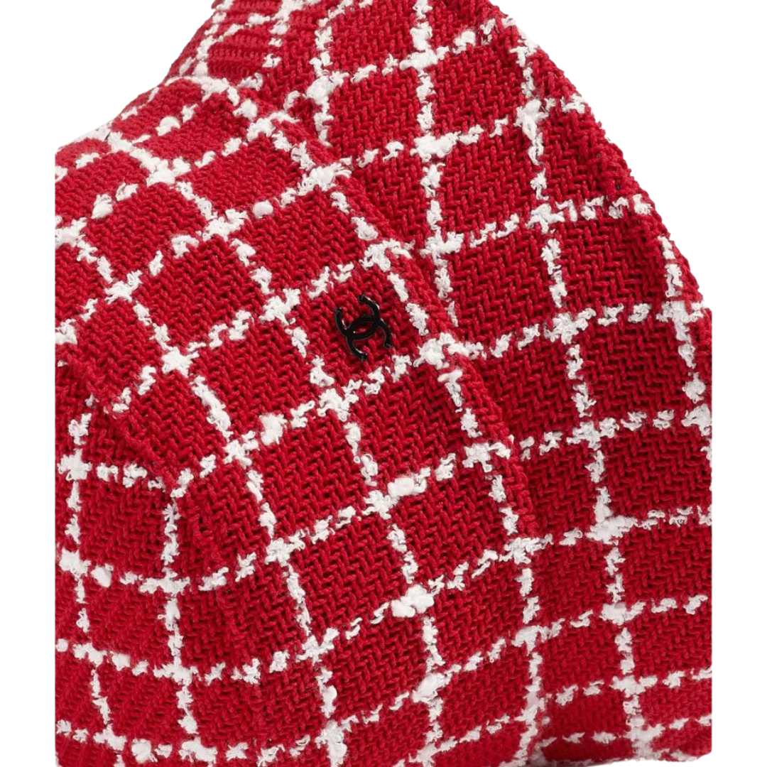 Chanel Check Tweed Bucket Hat Red Women