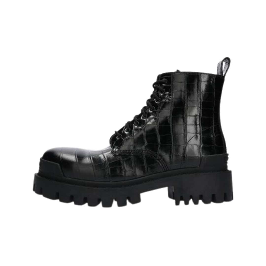 Men’s Snake Texture Biker Boots – Black