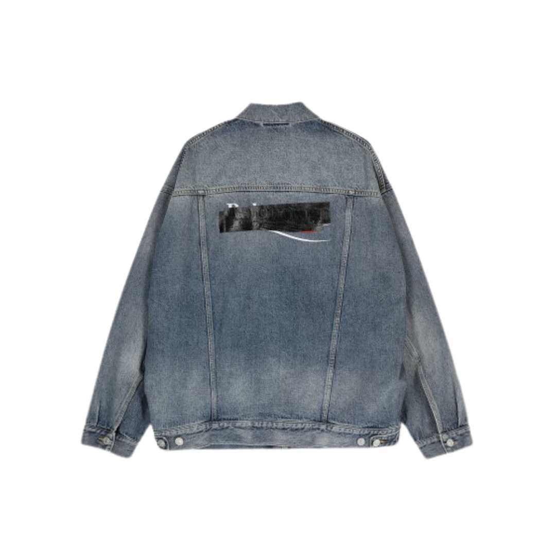 Men's Back Tape Overfit Denim Jacket - Blue 