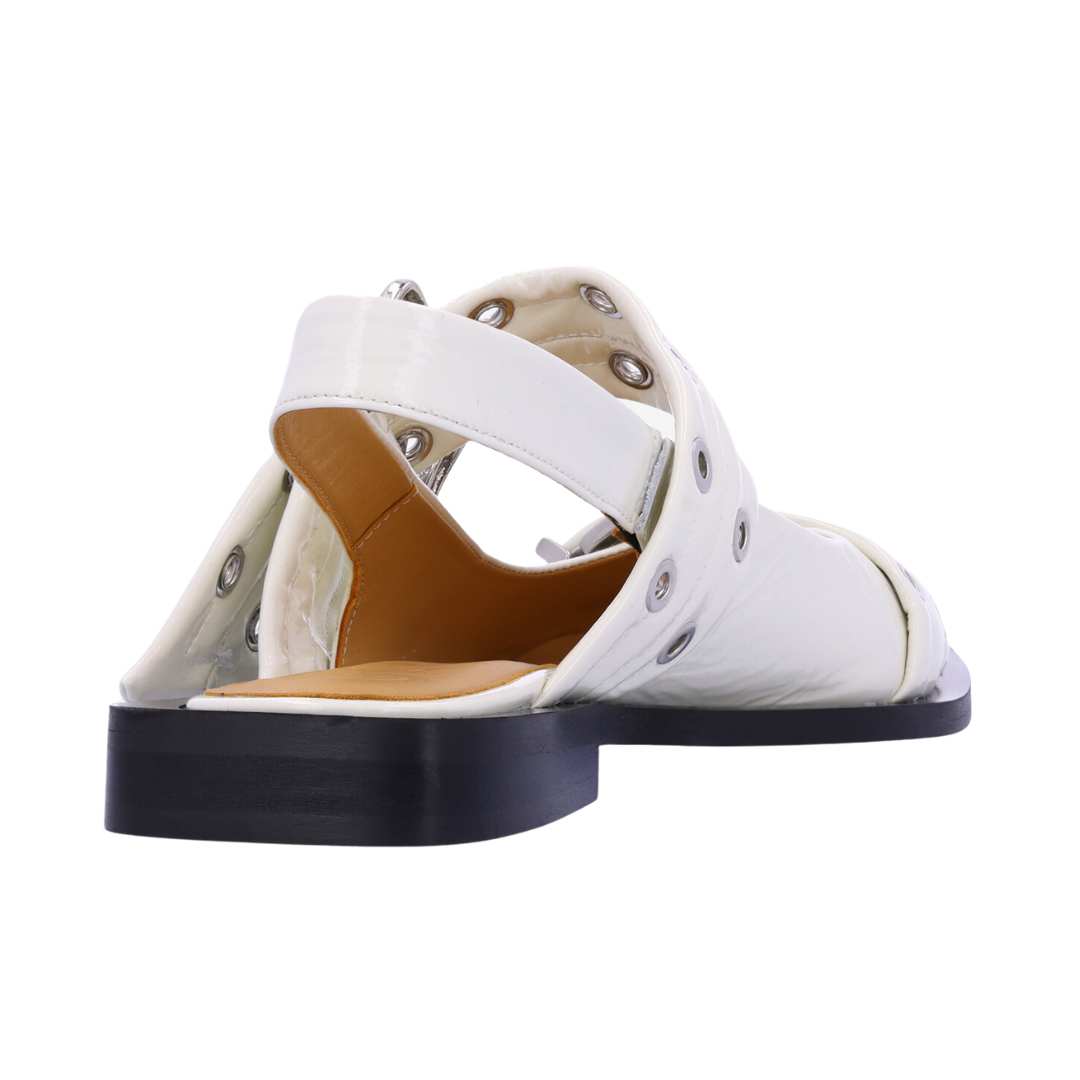 Women's Wide Welt Buckle Flat Shoes - White 