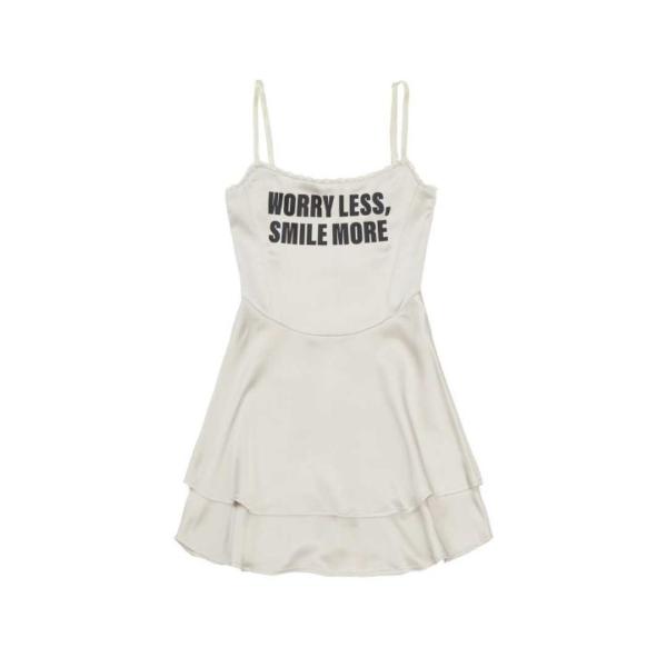 LETTERING SATIN FLARE MINI DRESS IVORY