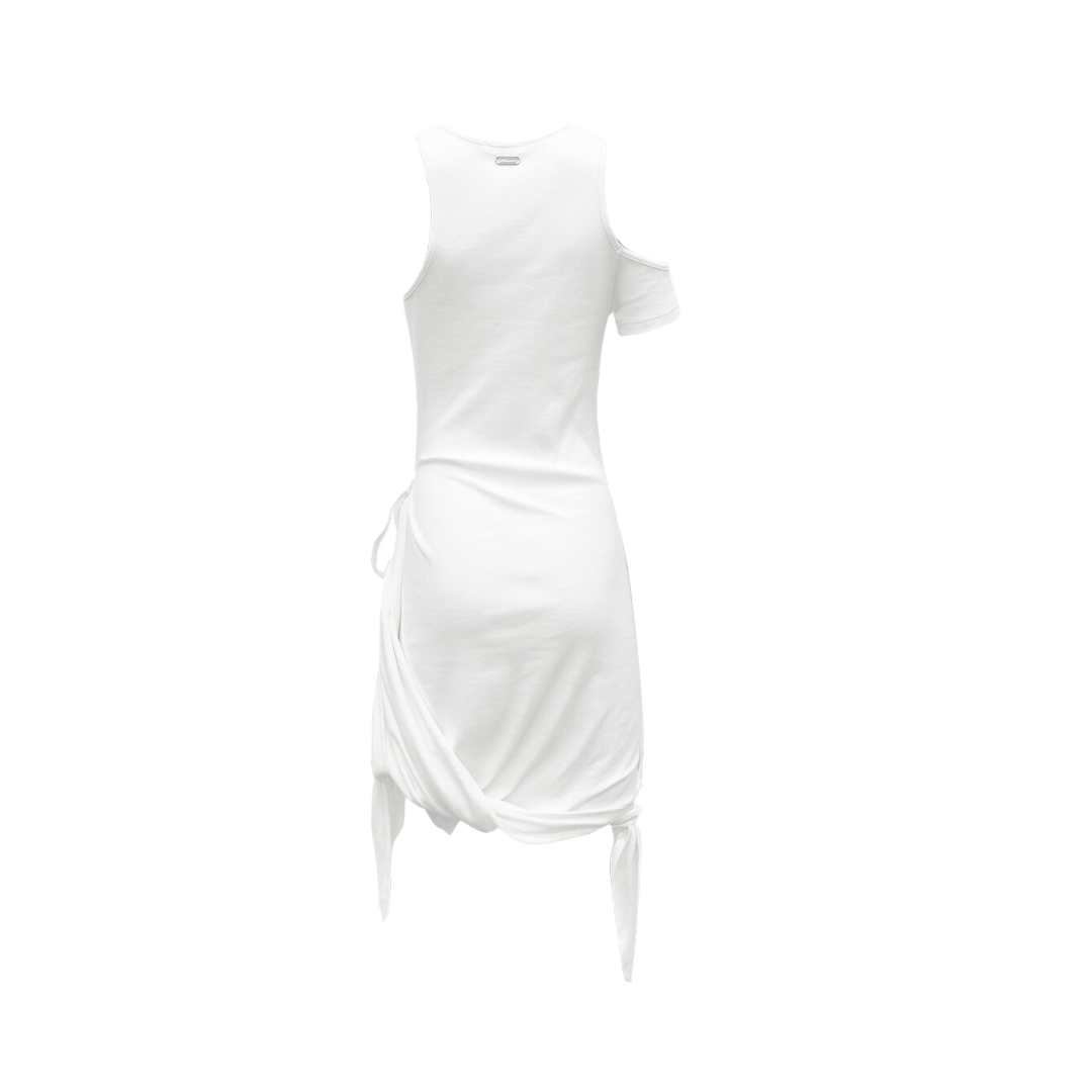 ASYMMETRIC DRAPING DRESS WHITE 