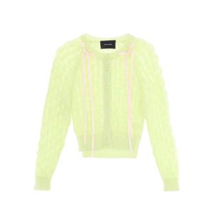  Long Sleeve Bubble Knit Cardigan With Bow Detail