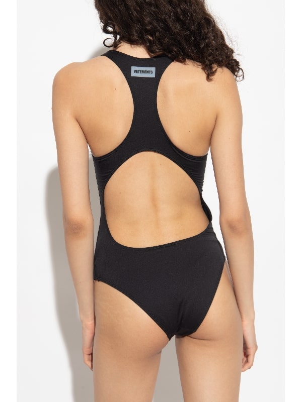 logo print one piece swimsuit