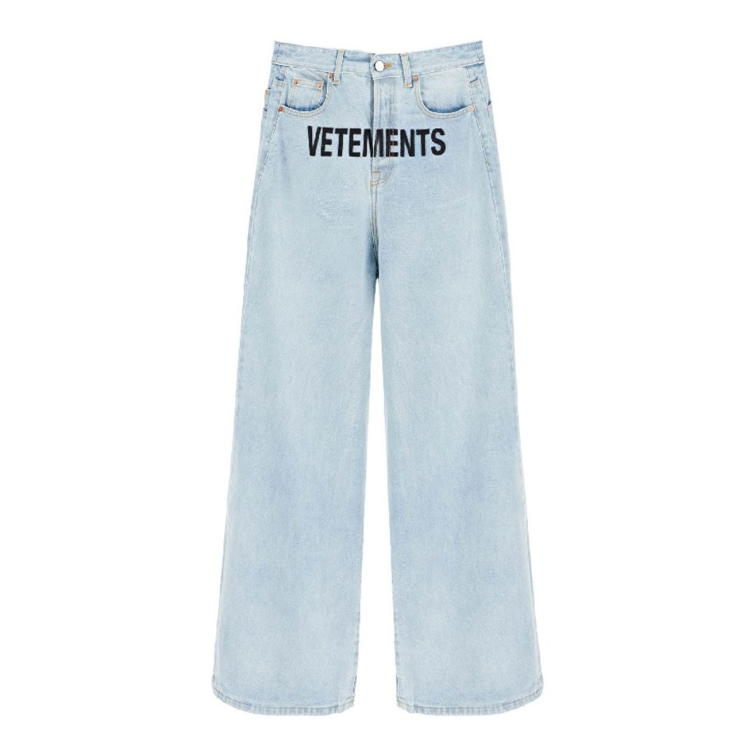 Logo embroidered wide denim pants