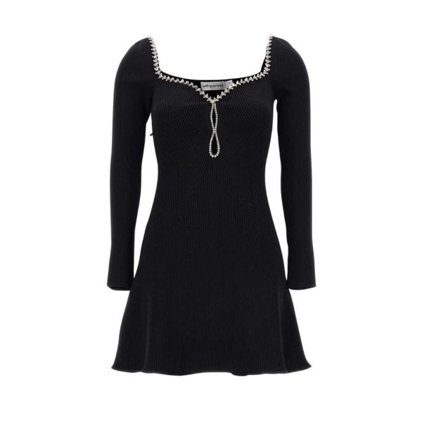 Black Knit Diamante Mini Dress
